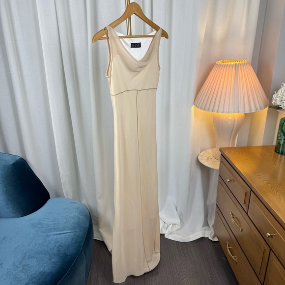 Vintage Dresses & Skirts - Vintage Y2K Nude Cowl Neck Bias-Cut Drape Midi Dress S/M
